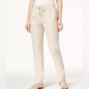 tommy hilfiger 100% linen lightweight neutral drawstring straight leg jogger